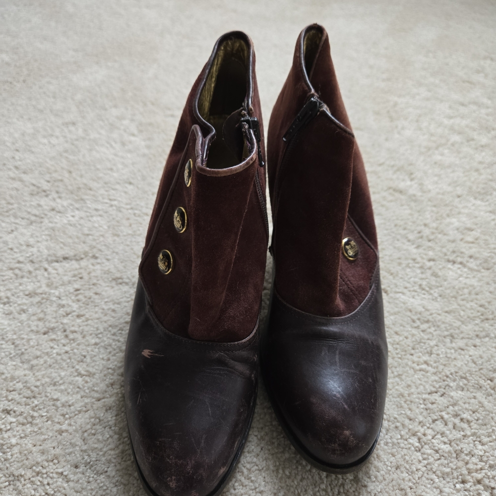 Coach Women's Two-Tone Brown Suede & Leather Ankle Boots